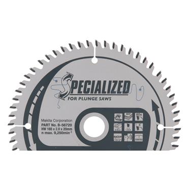 B-56720 Makita Specialised Plunge Cut TCT Saw Blade 165mm x 20mm 60T