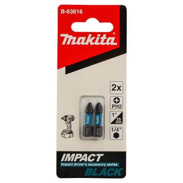 B-63616 Makita Impact Black Torsion Bit PH2 1/4 Hex Shank 25 mm 2 pcs