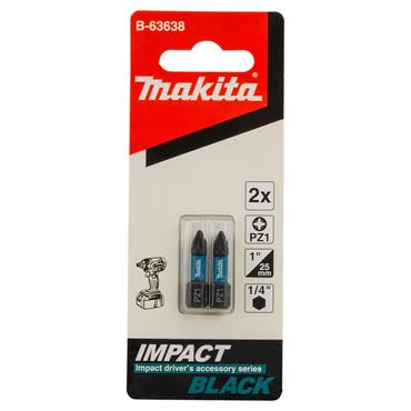 B-63638 Makita Impact Black Torsion Bit PZ1 1/4 Hex Shank 25 mm 2 pcs