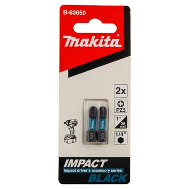 B-63650 Makita Impact Black Torsion Bit PZ3 1/4 Hex Shank 25 mm 2 pcs