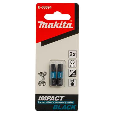B-63694 Makita Impact Black Torsion Bit T30 1/4 Hex Shank 25 mm 2 pcs