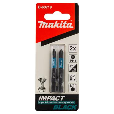 B-63719 Makita Impact Black Torsion Bit PH1 1/4 Hex Shank 50 mm 2 pcs