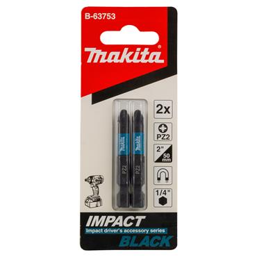 B-63753 Makita Impact Black Torsion Bit PZ2 1/4 Hex Shank 50 mm 2 pcs