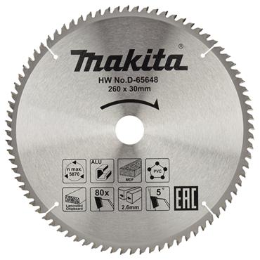 D-65648 Makita TCT Multi Purpose Saw Blade 260mm x 30mm 80T