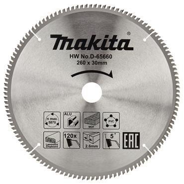 D-65660 Makita TCT Multi Purpose Saw Blade 260mm x 30mm 120T