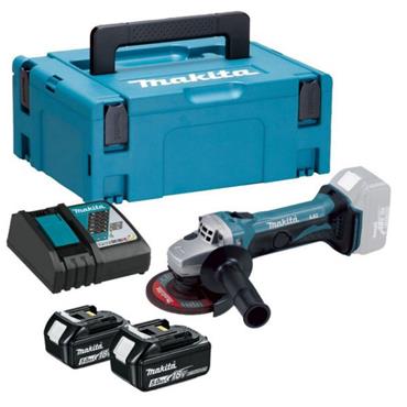 DGA452RTJ-Makita Angle Grinder 115mm Slide Switch with 2x 5.0Ah Batteries