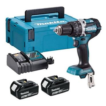 DHP484RTJ Makita Brushless Combi Drill 54Nm with 2x 5.0Ah batts and DC18RC charger in a Makpac case