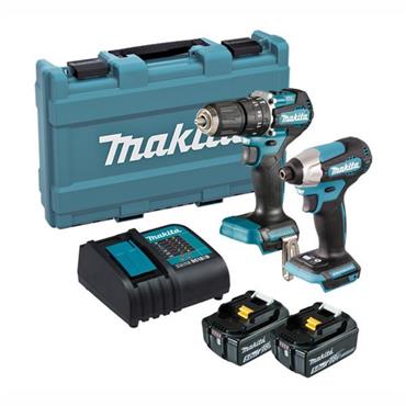 DLX2414ST Makita 18V Brushless Twin Pack Combi Drill & Impact Driver With 2 x 5.0Ah Battery
