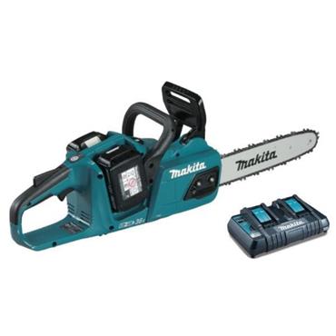 DUC355PG2 Makita Twin 18V Brushless Chainsaw (35cm)  2x 6.0Ah batteries & DC18RD Twin Port charger.
