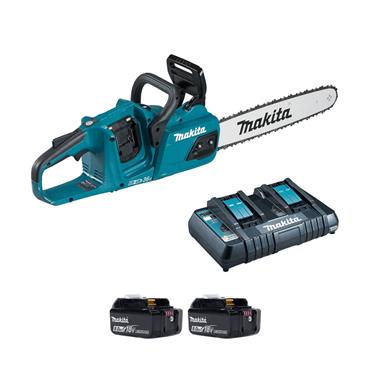 DUC405PG2 Makita Twin 18V Brushless Chainsaw 40cm, 2x 6.0Ah Batteries, DC18RD Twin Charger
