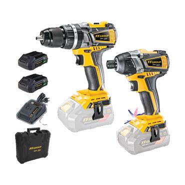 FF46566 F.F. Group Hammer Drill  20V + Impact Screwdriver Cd 20V+2 x 2,0Ah Batteries + Charger +Case