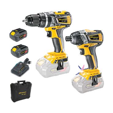 FF46567 F.F. Group Hammer Drill  20V + Impact Screwdriver Cd20V+2 x 4,0Ah Batteries + Charger +Case
