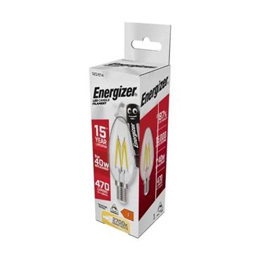 Energizer E14 Led Candle Filament Bulb Warm White 470 Lumens 5W (40W)