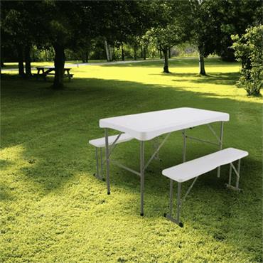 Garden Collection Folding White Table With 2 Benches