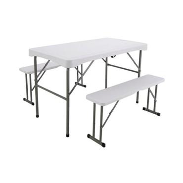 Garden Collection Folding White Table With 2 Benches