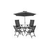 Serra Complete Dining Set with 4 Reclining Chairs, Table and Parasol