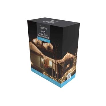 Snowing Icicle Lights 960 Warm White - 4 Way