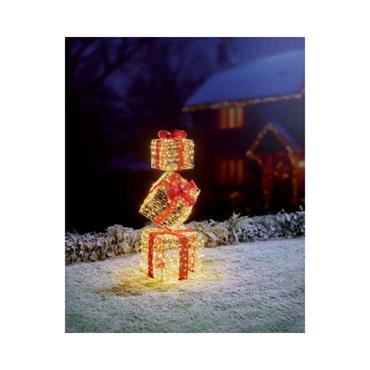 96cm Lit Golden Elegance Twist 3 Parcel Stack with 500 Warm White LED