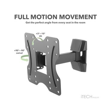iTECH Mount full motion single arm wall mount bracket with 3 movements for TVs from 23" to 43"