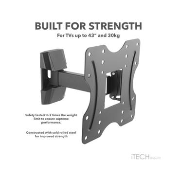 iTECH Mount full motion double arm wall mount bracket with 3 movements for TVs from 26" to 43"