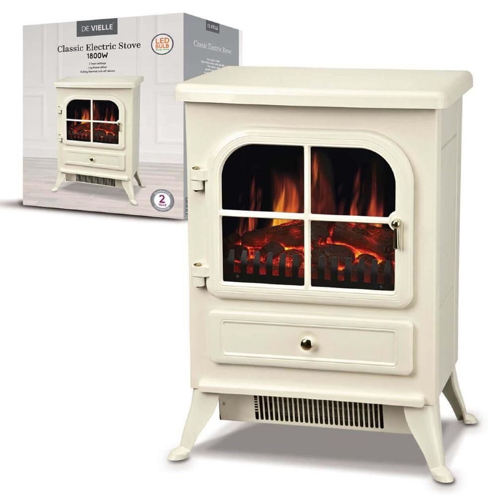 Classic Cream Electric Stove Flame Effect 1800W EEC Homevalue
