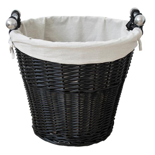 Home Collection Round Black Wicker Basket With Liner & Handles EEC