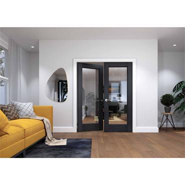 Beaumont 1 Panel Black Oak Veneer Clear Glass Door