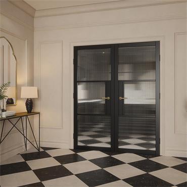 SEATTLE 3 LITE REEDED GLASS BLACK DOOR