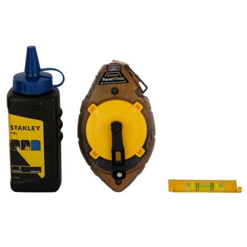 Stanley 30m Powerwinder Chalk Line Set with Blue Chalk & Level EEC