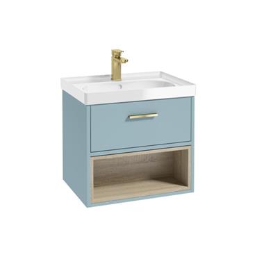 MALMO 60cm Matt Morning Sky Blue Single Drawer Vanity Unit Gloss Basin - Brushed Gold Handle