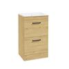 Sonas Corta Floor Standing Cabinet Two Drawer Honey Oak Black Handle 50cm