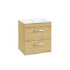Sonas Corta Wall Hung Cabinet Two Drawer Honey Oak Chrome Handle 50cm