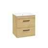 Sonas Corta Wall Hung Cabinet Two Drawer Honey Oak Black Handle 50cm