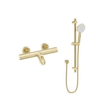FORM Thermostatic Bath Shower Mixer & Alita Slide Rail Kit Brushed Gold