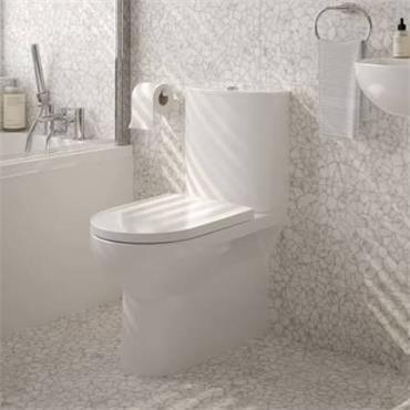Eden semi shrouded close coupled WC pan, cistern and alpha soft close seat 