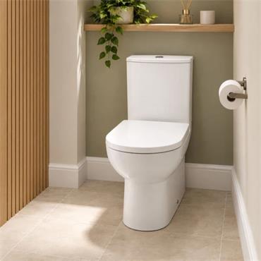 Eden fully shrouded close coupled WC pan, cistern and alpha soft close seat