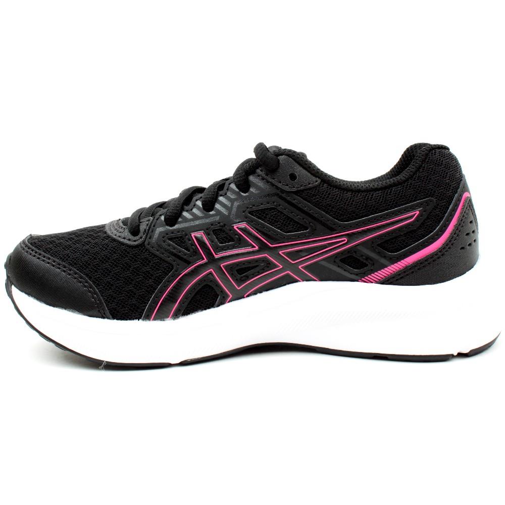black and pink asics trainers