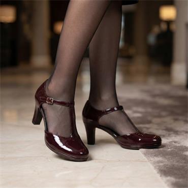 MARCO TOZZI 24419 TBAR HEELED SHOE - BURGUNDY PATENT