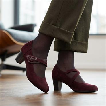 JANA 24464 HEELED STRAP SHOE - BURGUNDY