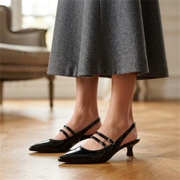 MARCO TOZZI 29508 SLING BACK SHOE - BLACK PATENT