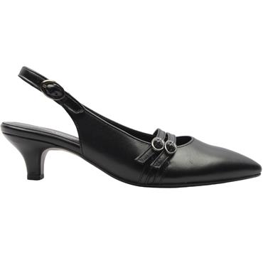 GABOR 301702 LOW HEEL SLING BACK - BLACK LEATHER