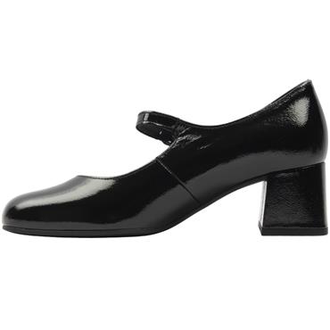 GABOR 302201 STRAP BLOCK HEEL SHOE - BLACK PATENT