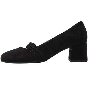 GABOR 302202 BLOCK HEEL SHOE - BLACK SUEDE