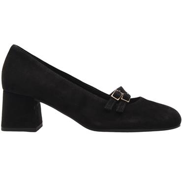 GABOR 302202 BLOCK HEEL SHOE - BLACK SUEDE