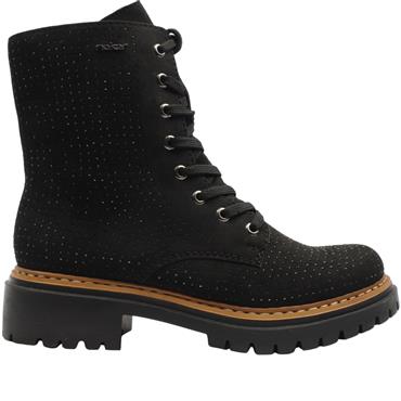 RIEKER 72609 LACED BOOT - BLACK SPARKLE