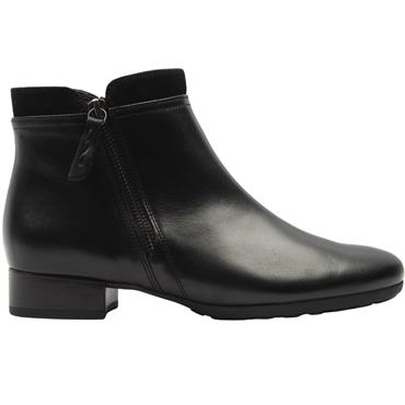 GABOR 803102 LOW HEEL BOOT - BLACK LEATHER