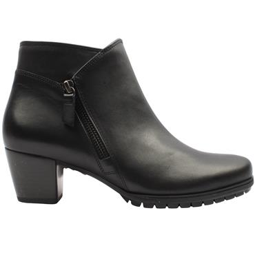 GABOR 803301 HEELED ANKLE BOOT - BLACK LEATHER