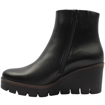 GABOR 804501 WEDGE ANKLE BOOT - BLACK LEATHER