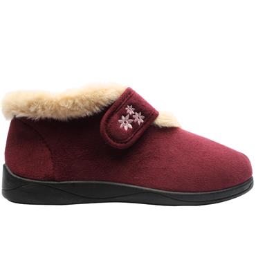 COZY TOES HOLLY VELCRO SLIPPER - BURGUNDY