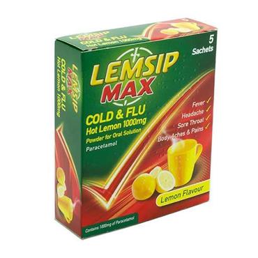 LEMSIP MAX COLD & FLU LEMON FLAVOUR 1000MG 5 SACHETS